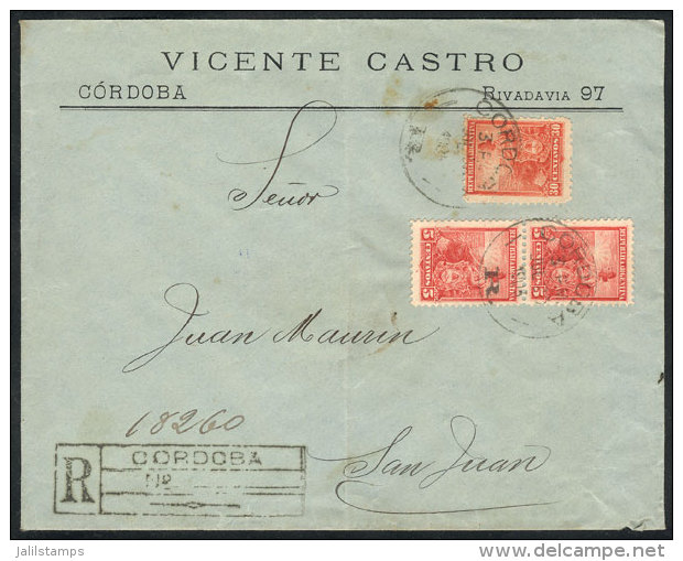 Registered Cover Sent From C&oacute;rdoba To San Juan On 20/JUL/1905, Franked With 40c. (GJ.222 Pair + 233), VF... - Autres & Non Classés