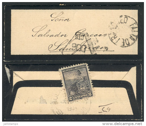 Very Small Mourning Cover (it Only Measures 9.5 X 3.9 Cm) Sent From Buenos Aires To San Juan On 3/JA/1905 Franked... - Autres & Non Classés