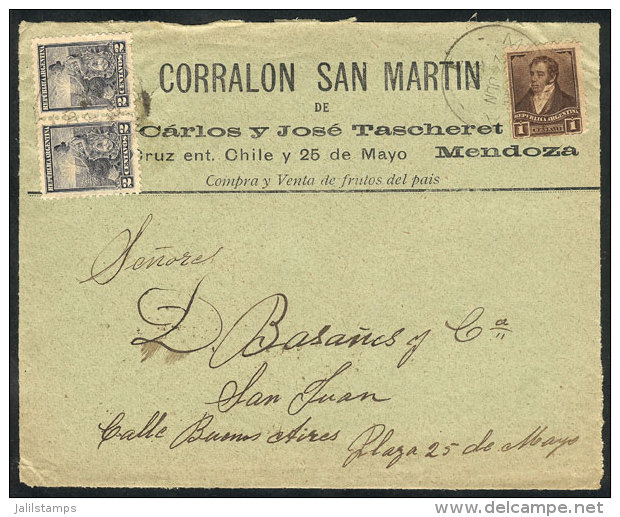 Front Of Cover Sent From Mendoza To San Juan On 2/JUN/1900 With MIXED POSTAGE Of 5c.: 1c. Rivadavia (GJ.175) + Pair... - Autres & Non Classés