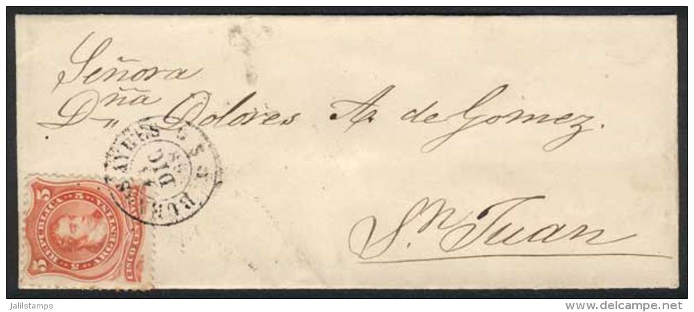 Small Cover Franked By GJ.37 (5c. Rivadavia With Groundwork Of Horizontal Lines), Sent From B.Aires To San Juan On... - Autres & Non Classés