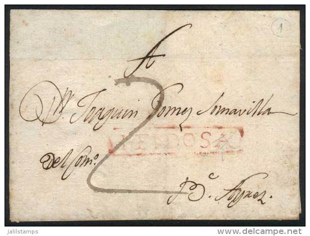 Very Old Folded Cover (circa 1790) Sent To Buenos Aires, With Framed MENDOSA Marking In Red And "2" Rate In Pen,... - Autres & Non Classés