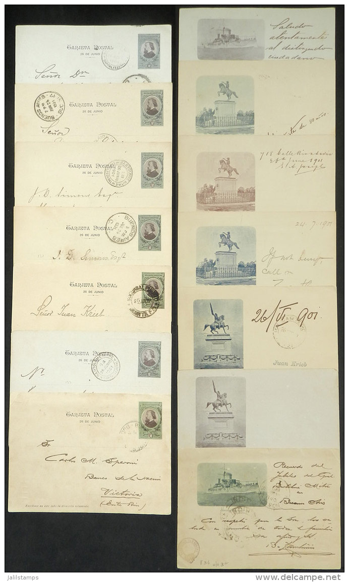 7 Postal Cards Of 2c. Mitre, Illustrated On Reverse With Views Of Battleships And Statues Of San Mart&iacute;n And... - Entiers Postaux