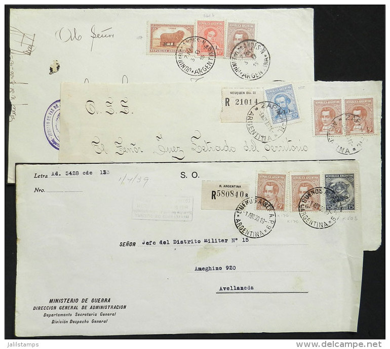 3 Fronts Of Registered Covers Used In 1938/9 With MIXED POSTAGES Combining Official Stamps + Definitive Stamps,... - Service