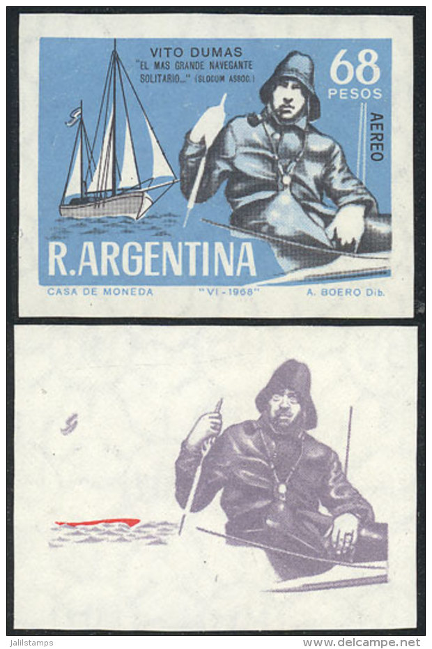 GJ.1447, 1968 Vito Dumas (single-handed Sailor), PROOFS Printed On The Paper Used For The Issue (with Gum And... - Poste Aérienne