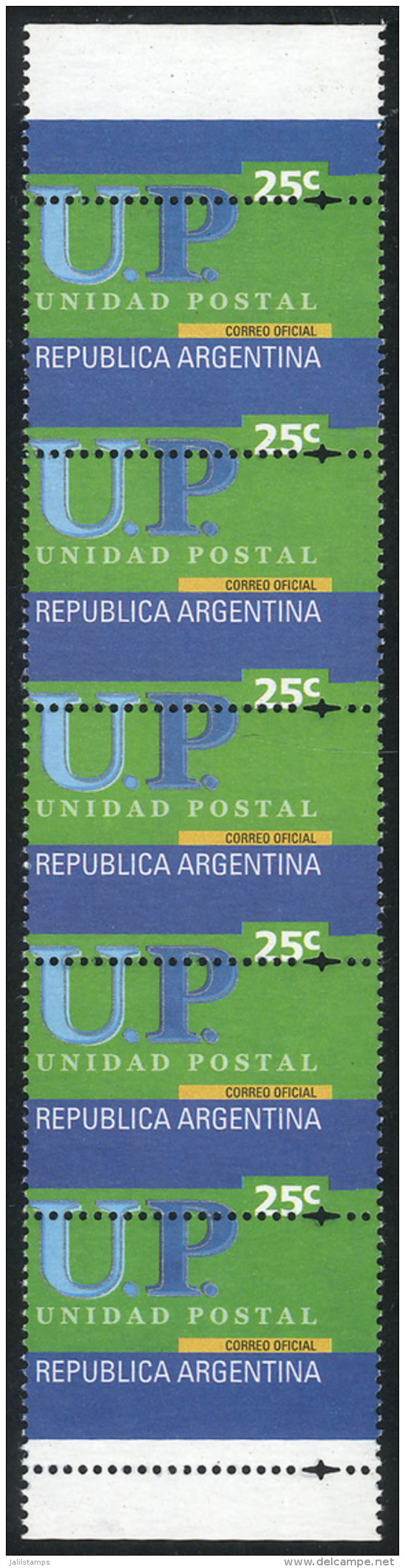 GJ.3179a, Strip Of 5 With STRONGLY SHIFTED PERFORATION: The Face Value Is At The Bottom And The Top Stamp Has NO... - Other & Unclassified