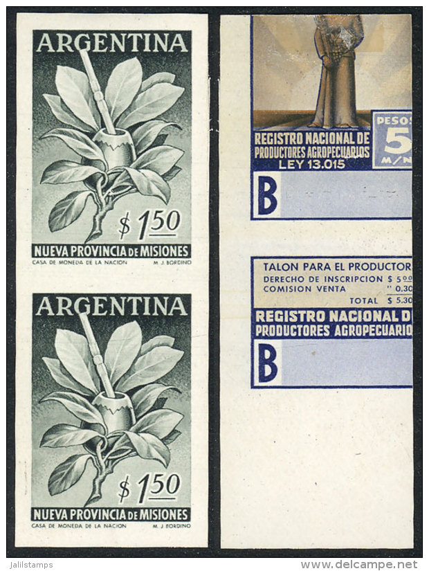 GJ.1070, 1956 Province Of Misiones (yerba Mate), PROOF In The Adopted Color, Pair Printed On Chalky Card, On... - Autres & Non Classés