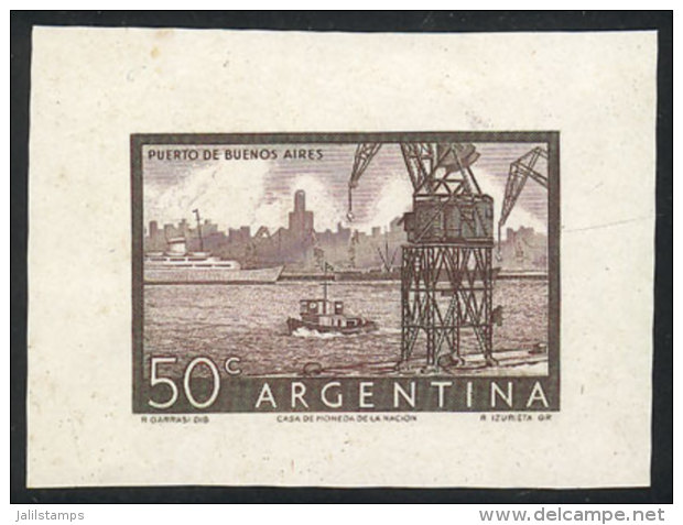 GJ.1042, 1954/7 50c. Port Of Buenos Aires, DIE PROOF In Dark Chestnut, Printed On Thick Paper With Glazed Front, VF... - Autres & Non Classés
