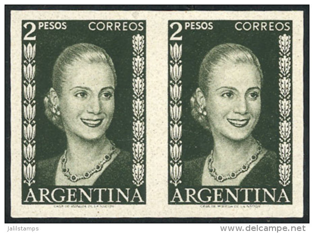 GJ.1013, 2P. Eva Per&oacute;n, TRIAL COLOR PROOF (olive Green), Pair Of VF Quality! - Autres & Non Classés