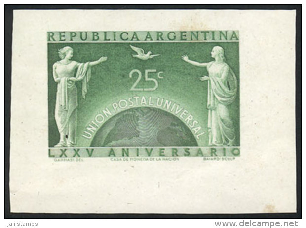 GJ.975, 1949 UPU 75 Years, DIE PROOF In Dark Yellowish Green, Printed On Thick Paper With Glazed Front, VF Quality,... - Autres & Non Classés