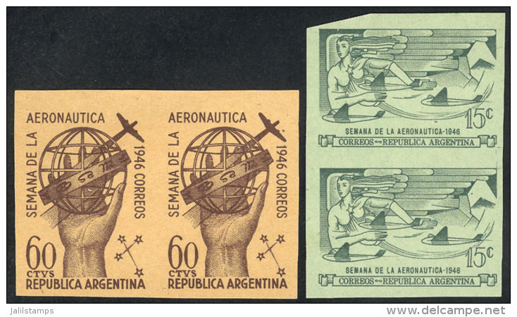 GJ.933/4, 1946 Aeronautics Week, PROOFS In The Adopted Colors, Imperforate Pairs On Ordinary Paper, VF Quality! - Autres & Non Classés