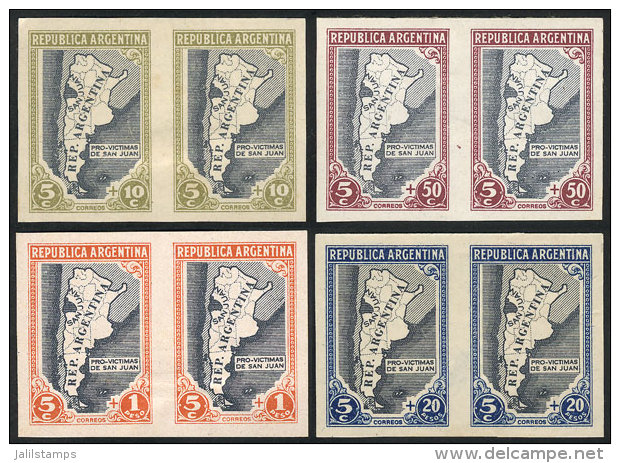 GJ.912/5, 1944 Victims Of The San Juan Earthquake, PROOFS In The Adopted Colors, 2 Pairs On Paper With Glazed Front... - Autres & Non Classés