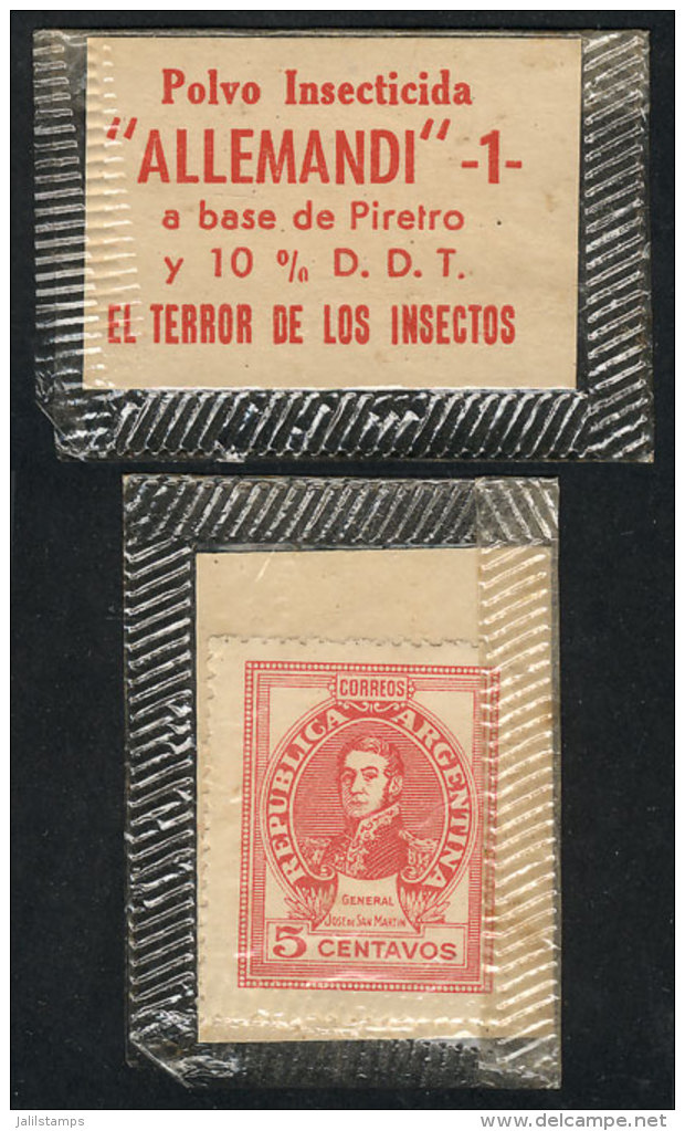 STAMP-COIN: GJ.871, 5c. San Mart&iacute;n Inside A Small Cellophane Envelope Along With A Small Advertising Card Of... - Autres & Non Classés