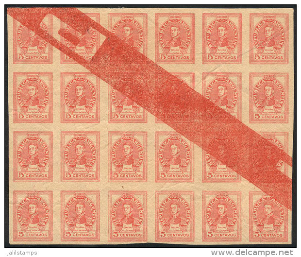 GJ.871, 1942/52 San Mart&iacute;n 5c., PROOF In The Adopted Color, Block Of 24 On Special Paper For Specimens (type... - Autres & Non Classés