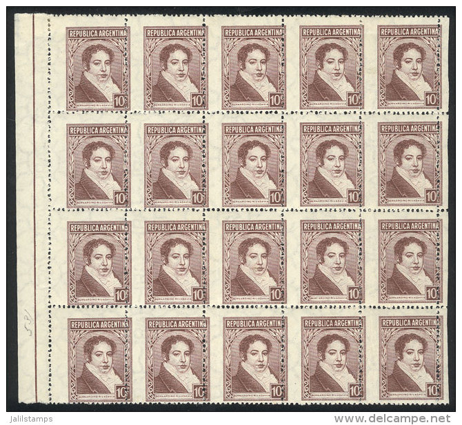 GJ.749, 1935/52 10c. Rivadavia, Fantastic Block Of 20 With VARIETY: Misperforated, Fantastic, Excellent Quality (2... - Autres & Non Classés