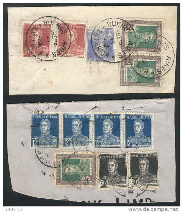 2 Fragments With Very Good Postages Of The Issue San Mart&iacute;n W/o Period, VF Quality, Very Colorful And... - Autres & Non Classés