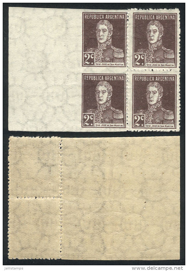 GJ.576PH, 1923 2c. San Mart&iacute;n With Period, Block Of 4, The Left Pair Is IMPERFORATE, MNH, Excellent Quality,... - Autres & Non Classés