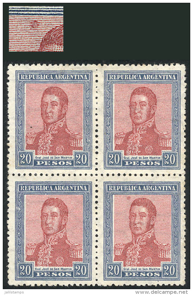 GJ.455, 1917 20P. San Mart&iacute;n, Block Of 4, One With RETOUCH In The Lined Background, Above The Head, VF,... - Autres & Non Classés