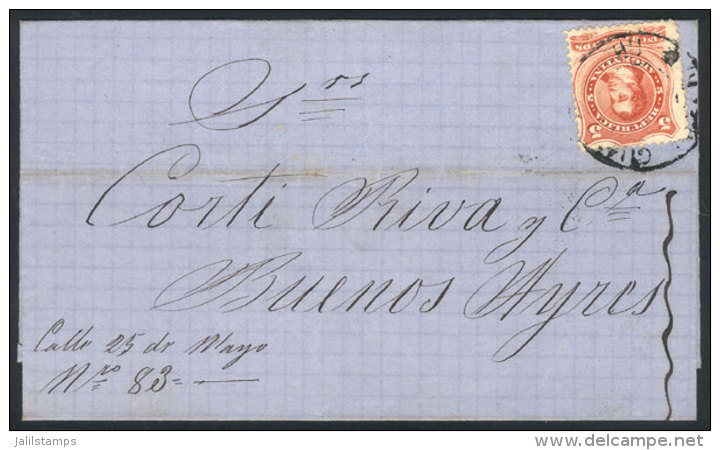 GJ.38, On Folded Cover Dated 7/JUL/1869, With Double Circle GUALEGUAYCH&Uacute; Cancel, VF Quality, Rare! - Autres & Non Classés