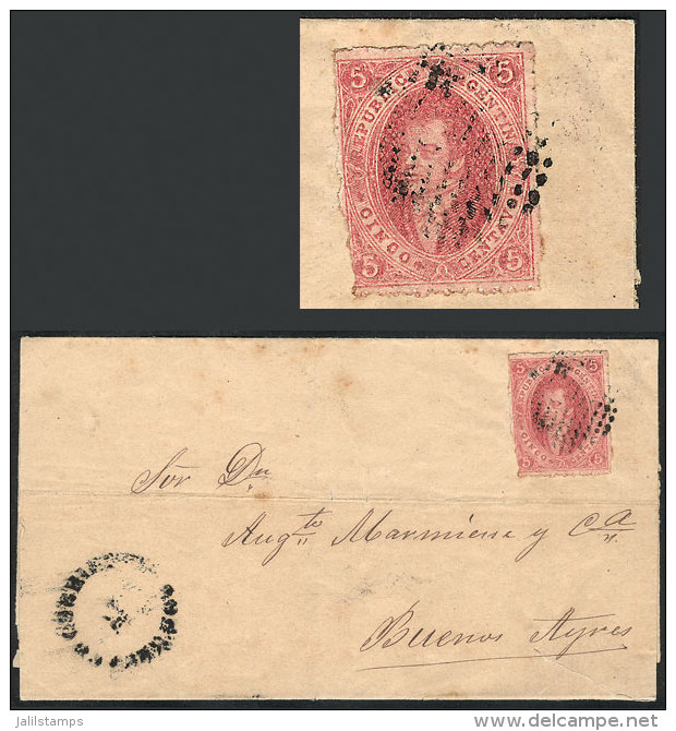 GJ.25B, 4th Printing, Rose, CLEAR IMPRESSION (rare), Franking A Folded Cover To Buenos Aires, With Dotted Cancel... - Covers & Documents