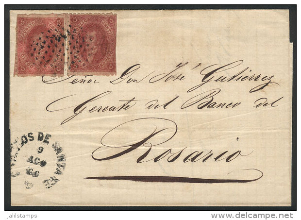 Folded Cover Sent To Rosario On 9/AU/1866, Franked With 2 Examples From 4th Printing (GJ.25) In A Rose Almost... - Lettres & Documents