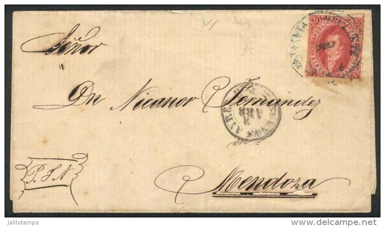 GJ,25, 4th Printing, Rose, Worn Impression, Franking A Folded Cover To Mendoza, Cancelled With The Scarce "ESTAFETA... - Lettres & Documents