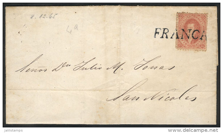 GJ.20, 3rd Printing, Orangish Dun-red, Franking An Entire Letter Dated Goya 8/DE/1865, Sent To San Nicol&aacute;s... - Lettres & Documents