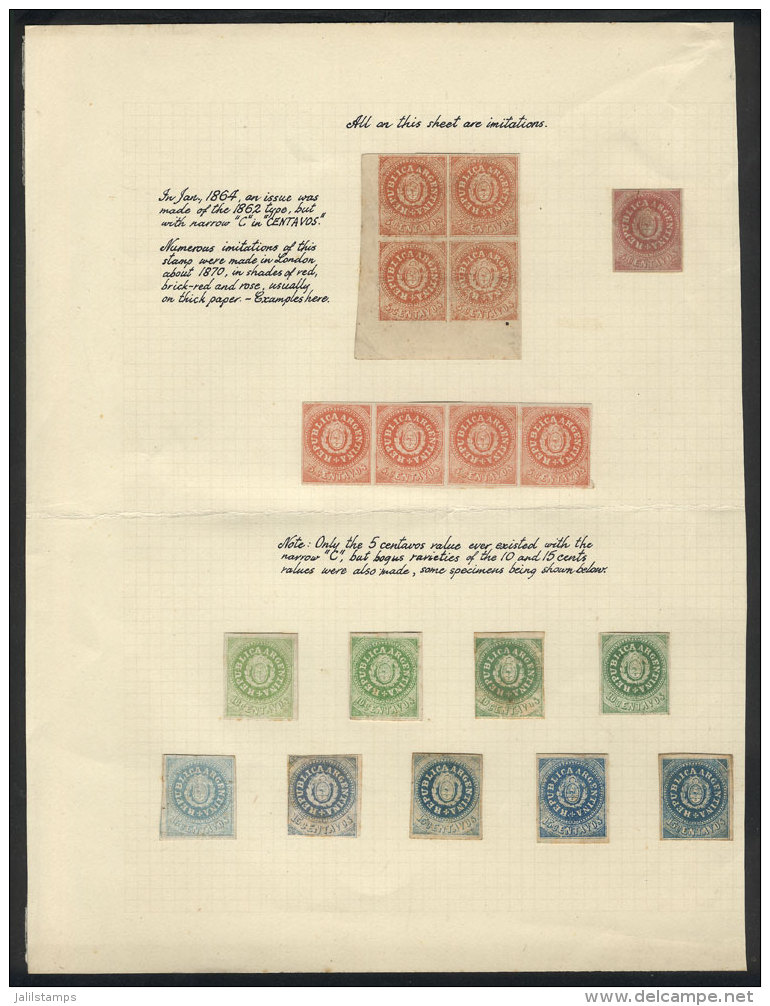 Album Page Of A Very Old Collection With 18 Stamp FORGERIES Or REPRINTS, Including A Block Of 4 And A Strip Of 4,... - Autres & Non Classés