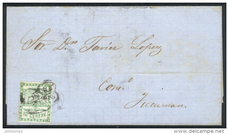 GJ.2, 10c. Green, Very Attractive Example Of Wide Margins Franking A Folded Cover Sent To Tucum&aacute;n, With... - Lettres & Documents