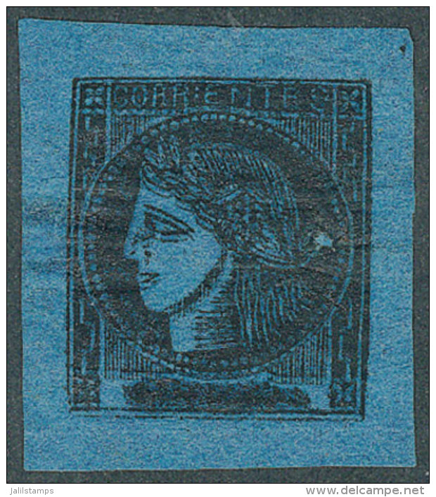 GJ.7b, Dark Blue With DOUBLE IMPRESSION Variety, Very Rare. With A Tiny Fault Of No Importance. Very Scarce Stamp,... - Corrientes (1856-1880)