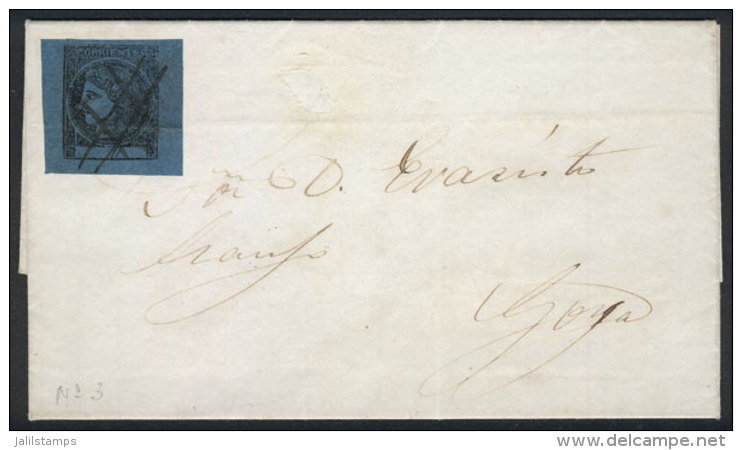 GJ.3, 3c. Blue, On COMPLETE FOLDED LETTER Sent To Goya From YAGUARET&Eacute; COR&Aacute; On 29/SE/1863, VF And... - Corrientes (1856-1880)