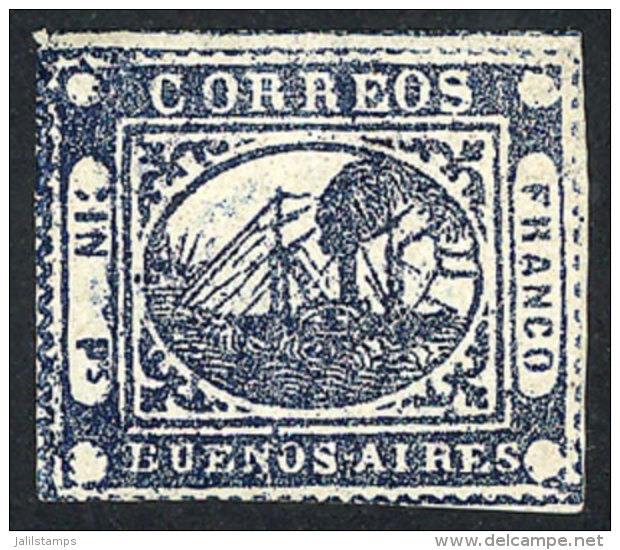 GJ.11B, IN Ps. Slate Blue, Mint, Beautiful Example Of 4 Margins (2 Immense!), Nice Color, Very Fresh, Excellent! - Buenos Aires (1858-1864)