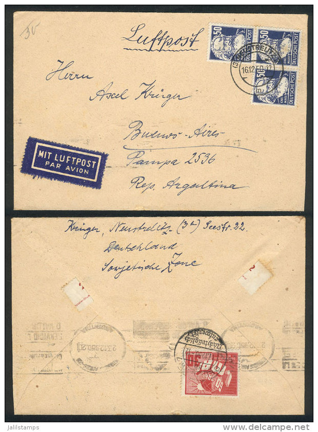 Airmail Cover Sent From Neustreutz To Argentina On 16/DE/1950, Franked By Michel 224 X3 + 250 (back), VF Quality! - Autres & Non Classés