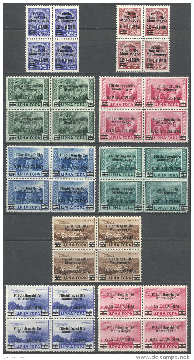 Michel 20/28, 1944 Complete Set Of 9 Overprinted Values, MNH Blocks Of 4, Very Fine Quality, Catalog Value Euros... - Occ. Allemande: Montenegro