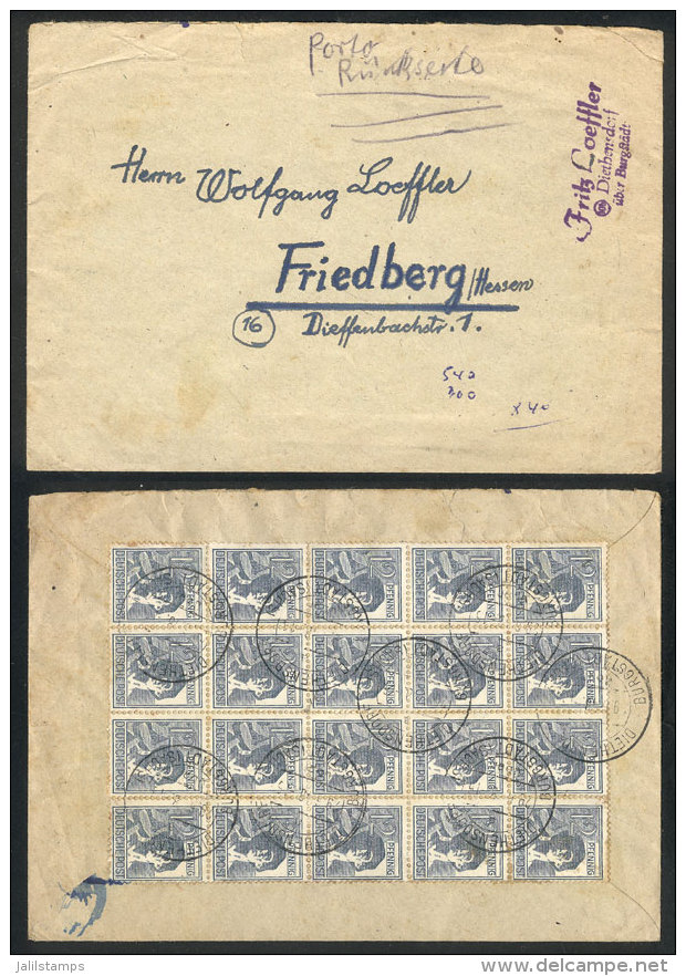 Cover Sent From Diethensdorf To Friedberg On 29/JUN/1948, With Attractive Postage On Back (12Pf. In Block Of 20... - Autres & Non Classés