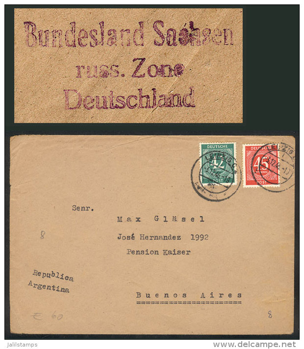 Cover Sent From Leipzig To Argentina On 3/DE/1945 Franked With 87Pf., On Back It Bears An Interesting Violet Mark:... - Briefe U. Dokumente