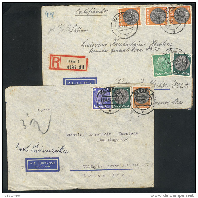 2 Airmail Covers Sent From Kassel To Argentina In 1939/40, Interesting Nazi Censorship And Nice Postages! - Brieven En Documenten