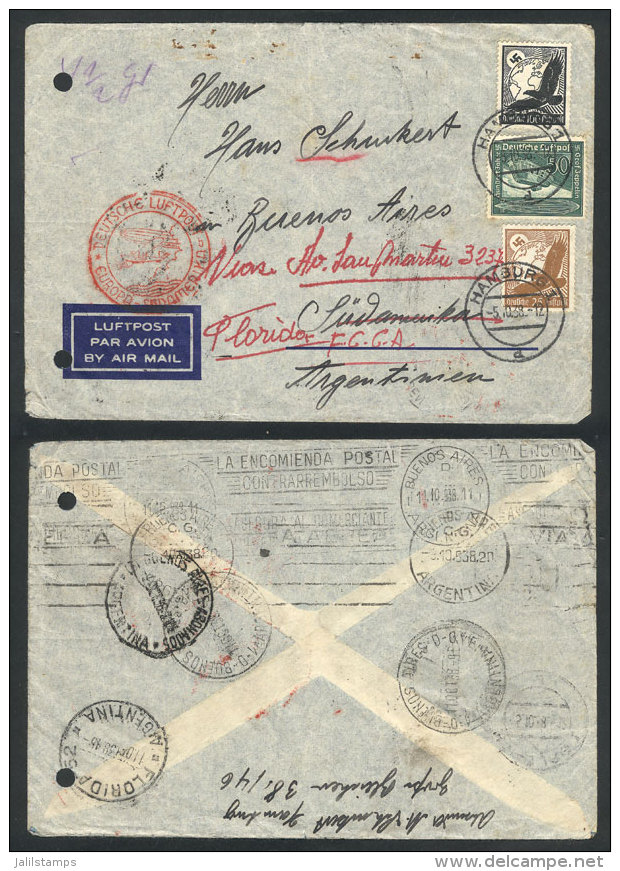 Airmail Cover Sent From Hamburg To Argentina On 5/OC/1938, Franked With 1.75Mk. The Letter Was Addressed To "Hans... - Brieven En Documenten