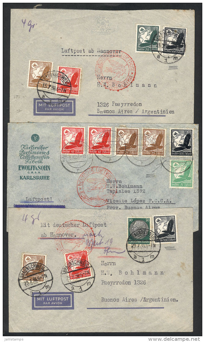 3 Airmail Covers Sent To Argentina In 1936/7, Nice Postages! - Brieven En Documenten