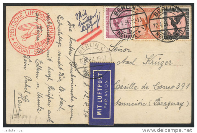 Postcard Franked With 1.65Mk, Sent From Berlin To PARAGUAY On 12/AP/1934 By Airmail, VF Quality! - Lettres & Documents