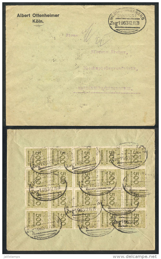 Cover Sent From K&ouml;ln To Marienberg On 12/NO/1923, With INFLA Postage On Back Of 10,000,000,000Mk. (block Of 10... - Brieven En Documenten