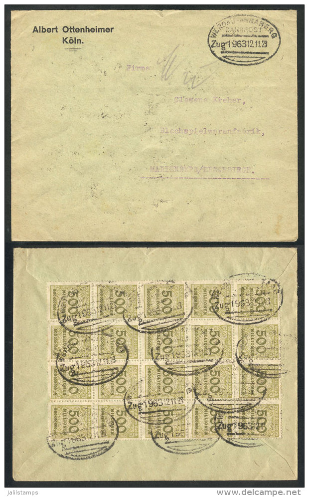 Cover Sent From K&ouml;ln To Marienberg On 12/NO/1923, With INFLA Postage On Back Of 10,000,000,000Mk. (block Of 10... - Briefe U. Dokumente