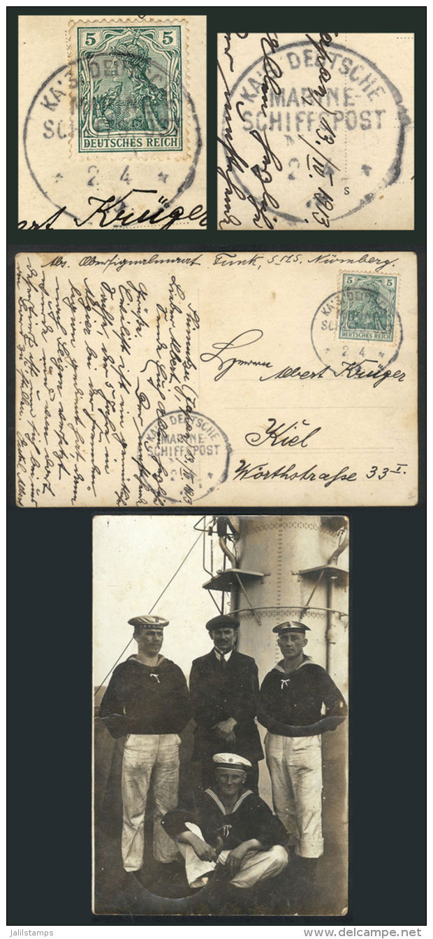 PC Sent From The Ship "N&uuml;rnberg" In Shimutzu (Japan) To Kiel On 13/OC/1913, Franked With German Stamp Of 5Pf.... - Briefe U. Dokumente