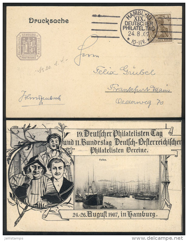 Beautiful PC Commemorating The Philatelist's Day, Posted In Hamburg On 24/AU/1907, With Special Postmark, VF! - Brieven En Documenten