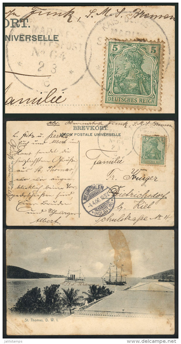 PC With View Of St.Thomas (Danish Antilles) Sent From The Ship "Bremen" In St. Thomas To Dietrichsdorf On... - Covers & Documents