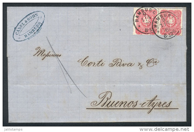 1/AP/1882 HAMBURG - Buenos Aires: Folded Cover Franked By Sc.39 Pair, With Arrival Backstamp (scarce Octagonal... - Briefe U. Dokumente