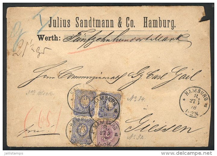 Cover With Declared Value Sent From Hamburg To Giessen On 27/MAY/1878, Franked With 65Pf., Minor Faults, Very Nice! - Brieven En Documenten