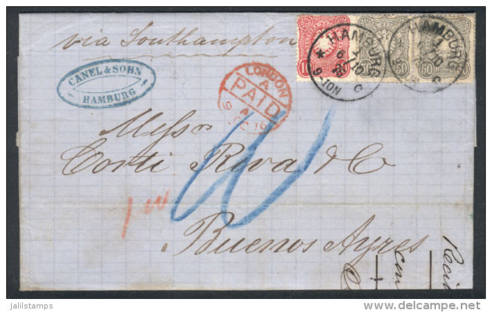 6/OC/1876 HAMBURG - Buenos Aires: Long Letter Written In French, Franked By Sc.41 + 34 Pair, Datestamp Of Hamburg,... - Lettres & Documents