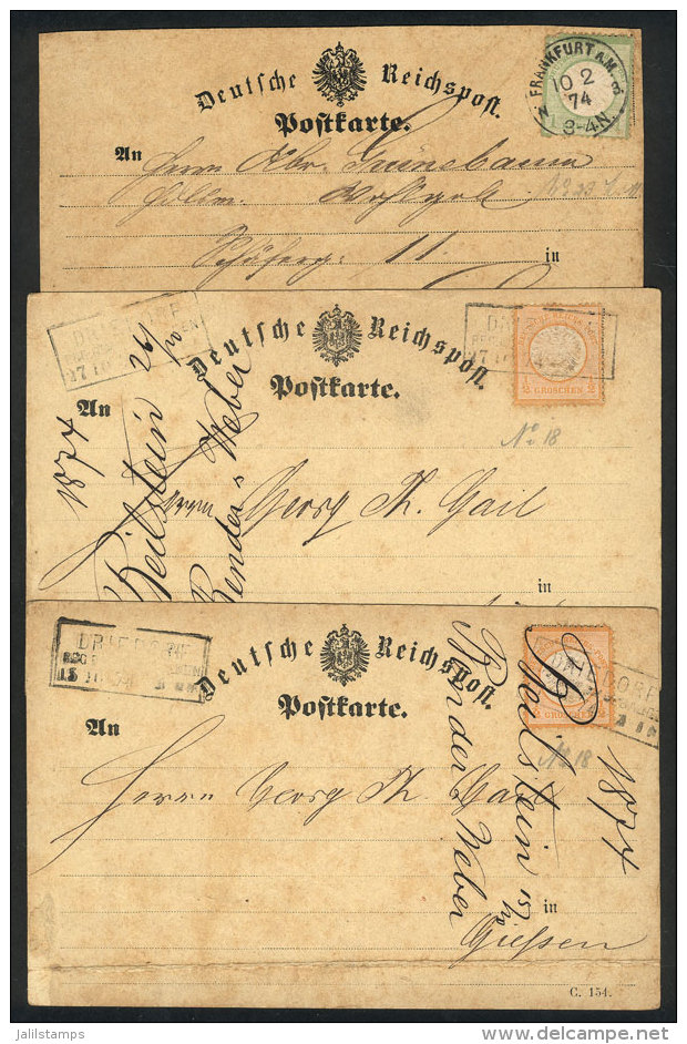 3 Cards Used In 1874 With Postages Of &frac12;Gr. (2) And 1Kr., With Attractive Postal Marks, Minor Defects (crease... - Brieven En Documenten