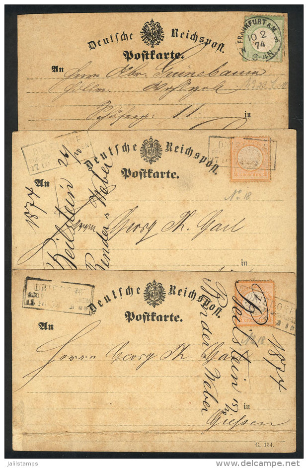 3 Cards Used In 1874 With Postages Of &frac12;Gr. (2) And 1Kr., With Attractive Postal Marks, Minor Defects (crease... - Lettres & Documents