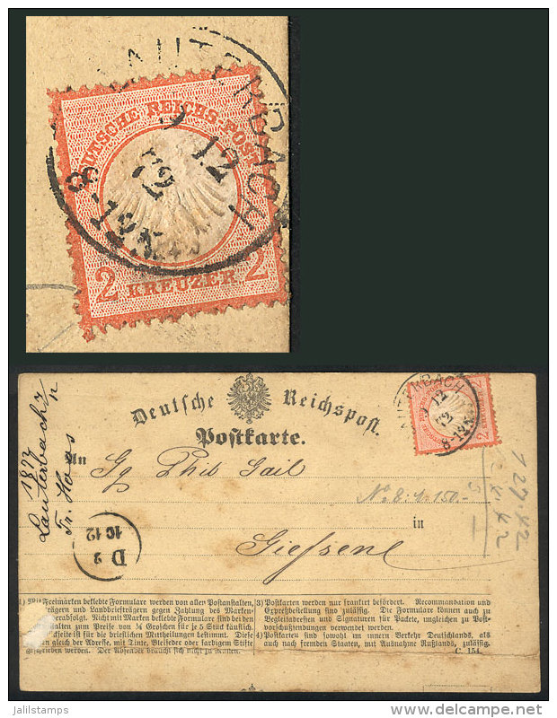 Card Sent From Lauterbach To Giessen On 9/DE/1872, Franked With 2Kr. Orange (Sc.8), Minor Faults (age Spots),... - Cartas & Documentos